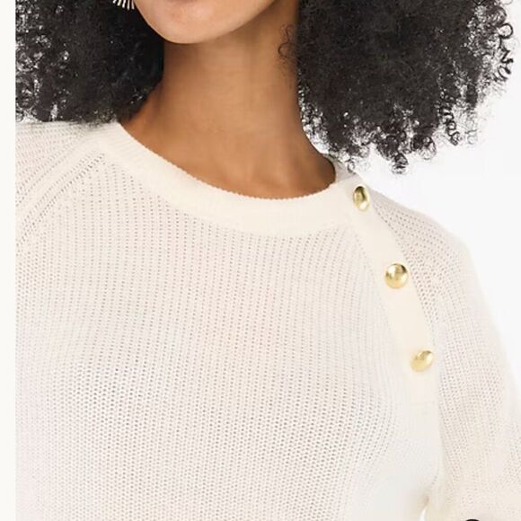 J. Crew Factory CF318 ivory utton raglan crewneck sweater size xs NWT - Picture 2 of 9